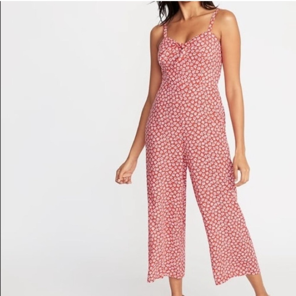 Old Navy Red Floral Jumpsuit